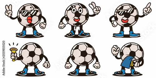 Quadro em tela soccer ball mascot in various poses cartoon