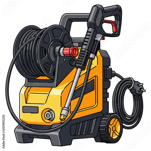 Portable Electric Pressure Washer Flat Vector Illustration