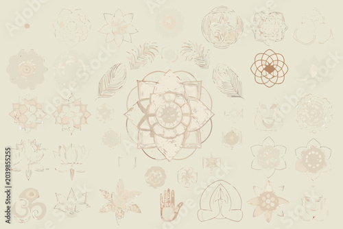 Tableau sur toile spiritual boho icons vector collection mandala flower
