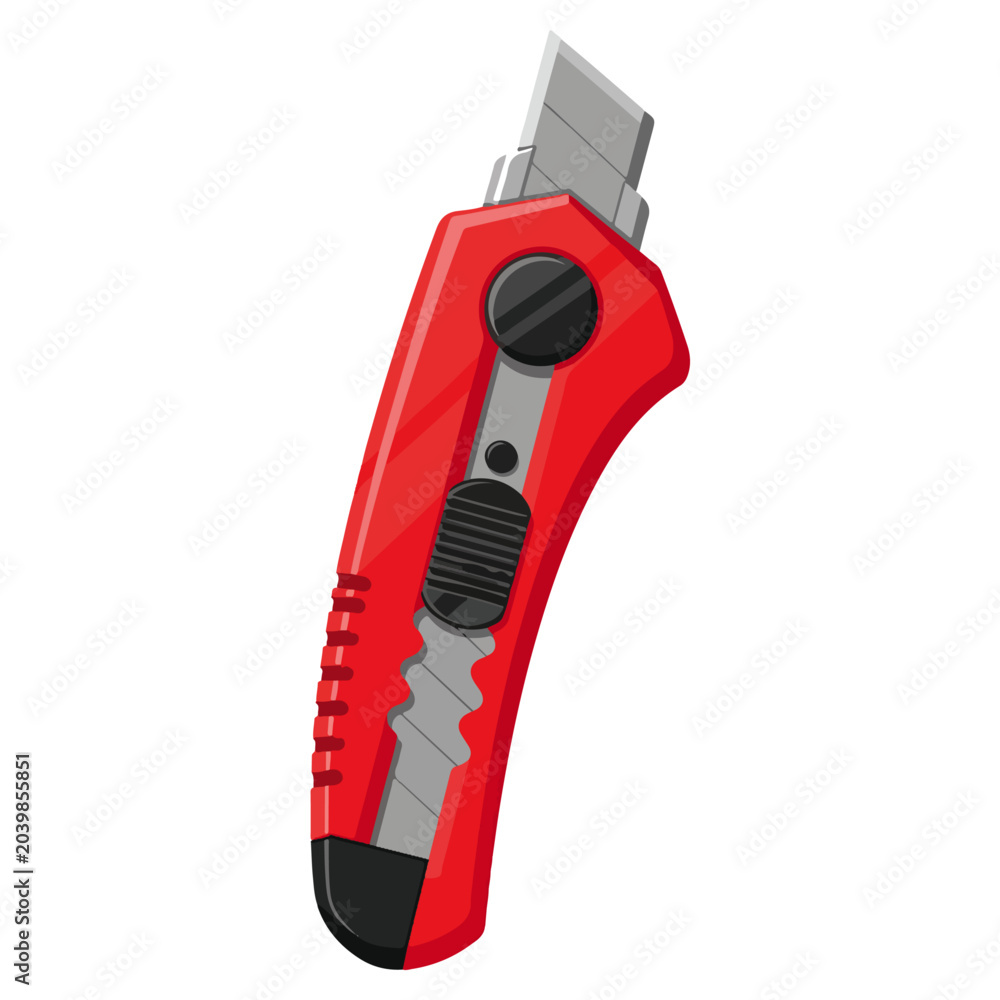Naklejka premium Red Handheld Utility Box Cutter Flat Vector Design Template