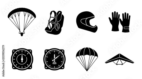Tableau sur toile 8 Paragliding and Aviation Equipment Silhouette Icons for Adventure Sports