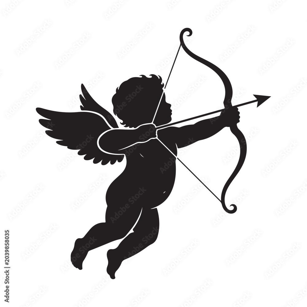 Fototapeta premium Cupid silhouette with bow and arrow vector graphic for Valentine's Day and romantic design