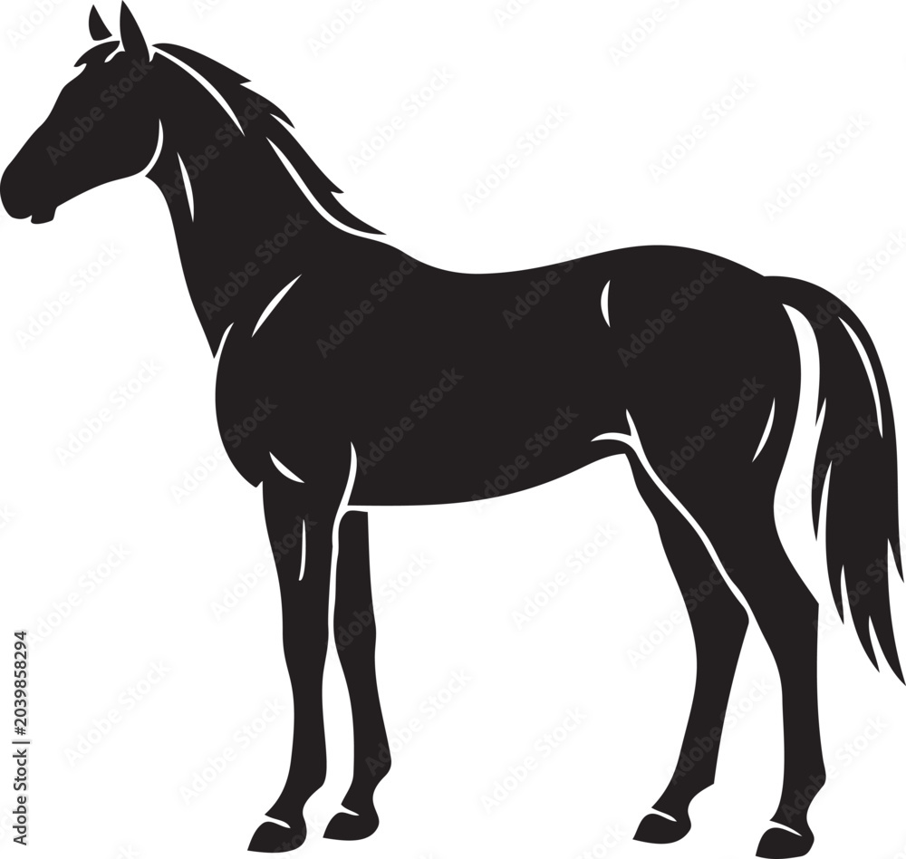 Obraz premium Silhouette of a black horse standing a simple vector illustration for equestrian themes animal logos and farm concepts isolated on white