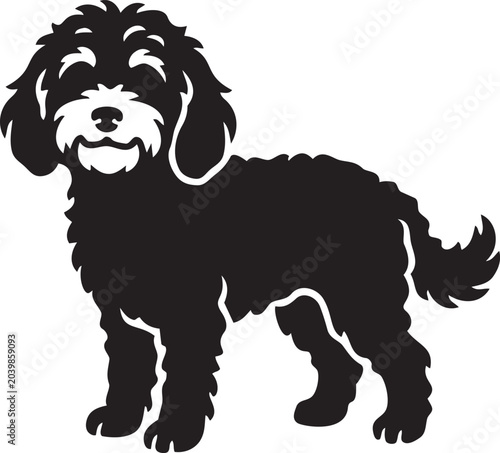 Black poodle dog silhouette simple vector illustration for pet branding and design isolated on white background