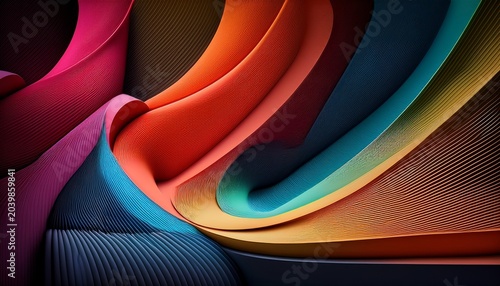 Abstract Illustration Of Colorful Trees And Undulating Landscape Against Black Sky