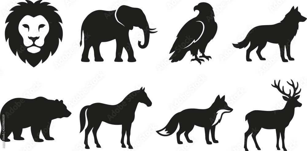 Fototapeta premium Various animal silhouettes displayed on a clean white background together