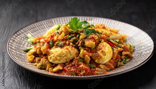 Indonesian Style Spicy Telur Balado With Chili Sambal On A Plate