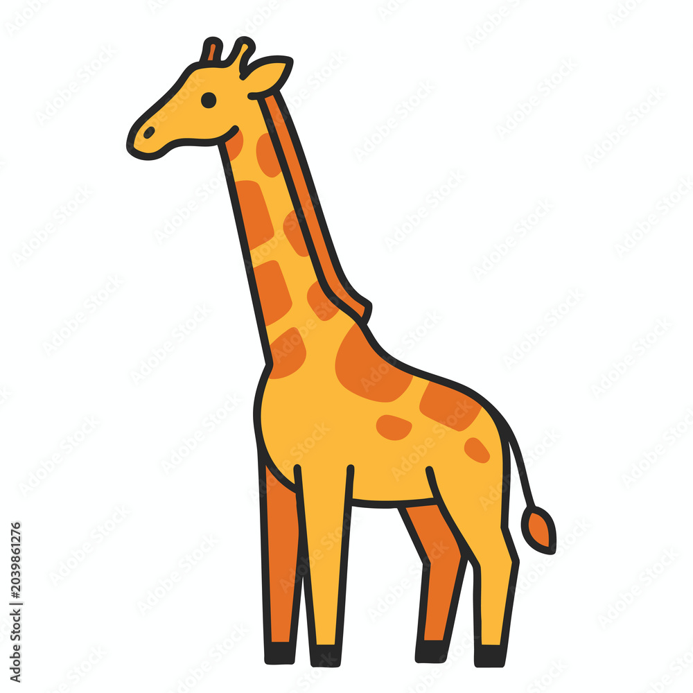 Obraz premium A cute hand-drawn illustration of a friendly giraffe character.
