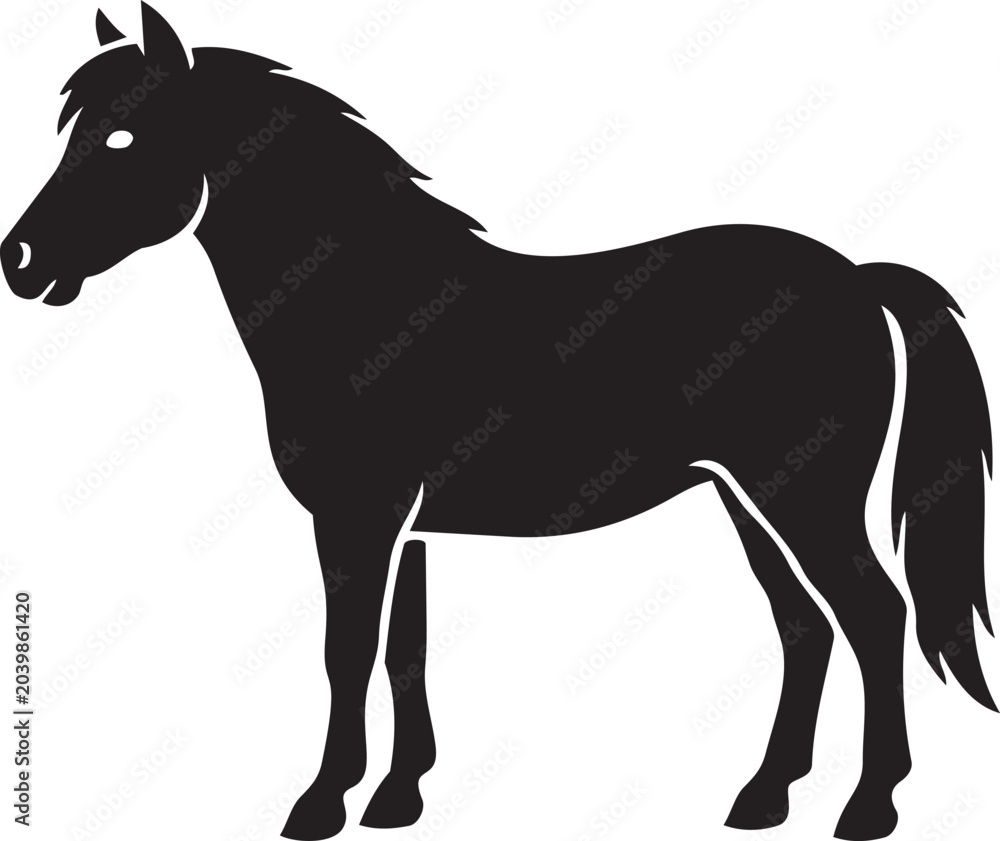 Fototapeta premium Black silhouette of a horse standing simple vector illustration for equestrian themes and farm concepts isolated on white