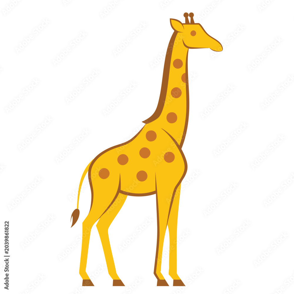 Obraz premium Illustration of a cartoon giraffe standing in profile.