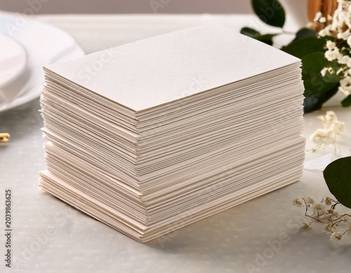 stack of deckle edge paper for wedding invitation suite design