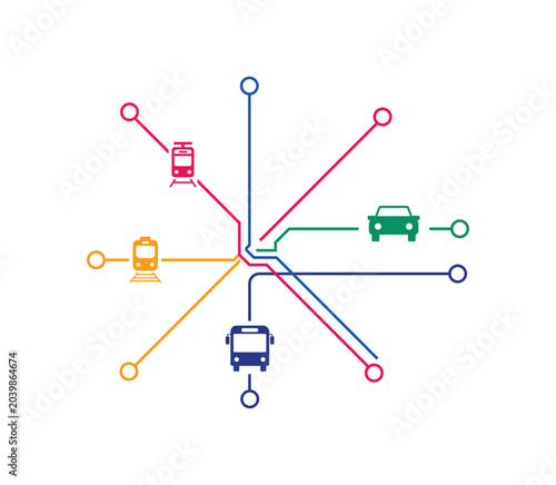 Public transportation network map concept with transport mobility infrastructu