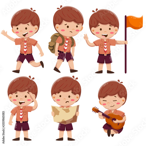 Cute Boy Scout Character Vector Set for Outdoor Adventure and Camping