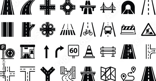 Valokuva Road network and highway infrastructure layout vector icon pack