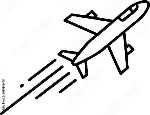Simple Black and White Line Drawing of Jet Aircraft.