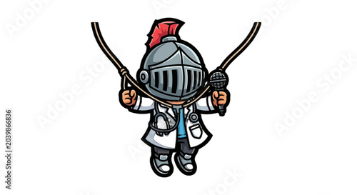 Cartoon Knight Holding Two Crossed Swords Boldly.