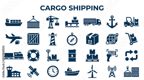 Canvastavla Cargo Shipping Logistics Icons Set Transportation Industry Global Delivery Servi