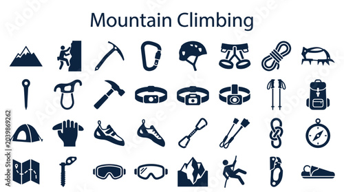 Obraz na płótnie Mountain climbing equipment and icons collection for adventure and outdoor sport