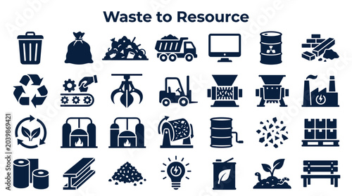 Foto Waste to resource concept icons showing recycling industry processes and materia