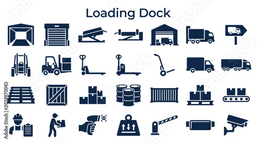 Cuadro en lienzo Loading Dock Icons and Symbols Set for Logistics Warehouse Transportation and De