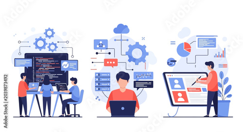 Canvastavla Teamwork in coding, data analysis, and project management illustration
