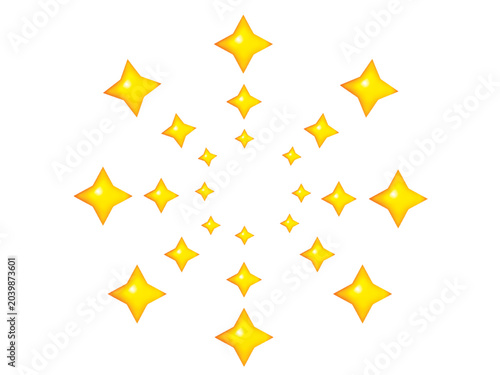 A set of three vector holographic stars in 3D style with soft gradients of yellow, and white. Glossy and vibrant elements isolated on a clean white background.