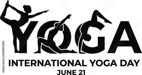 Schilderij op canvas International Yoga Day June 21 with Yoga Poses Silhouette