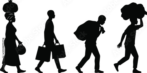 Cuadro en lienzo People carrying heavy loads walking silhouettes