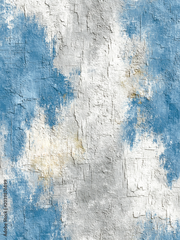 Fototapeta premium Distressed abstract background with cracked paint and rough textures, showcasing blue and white tones. This rustic, weathered texture is perfect for graphic design, web backgrounds, banners, and ar
