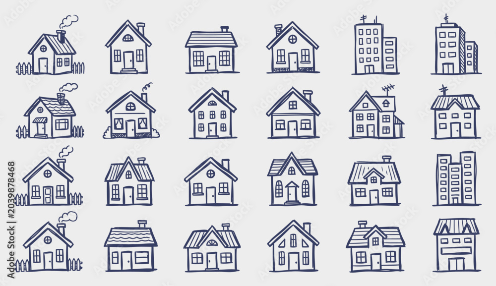 Fototapeta premium hand drawn house vector sketches of various residential buildings and city architecture designs