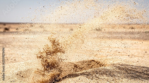 Sand particles blowing in the wind on a sunny beach