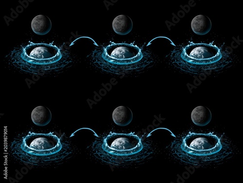 Obraz w ramie Moon Phase Sequence On Dark Background