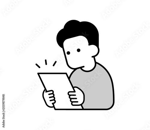 書類・結果を読む男性のアイコンイラスト（健康診断・検査結果・レポート確認）