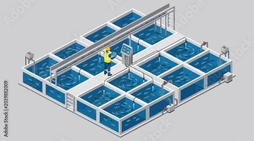 Tableau sur toile Isometric view of industrial water treatment plant.