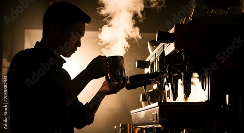 Barista Working with Espresso Machine