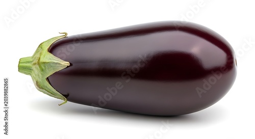 A shiny purple eggplant isolated on white background with green stem