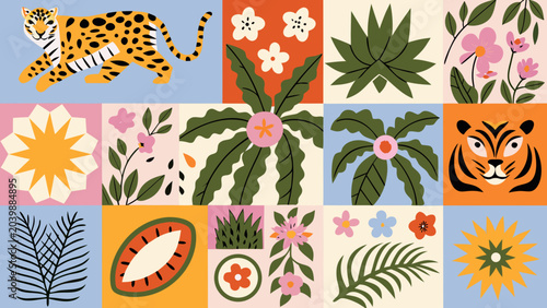 Photography animal and plant collage vector leopard tiger