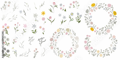 botanical illustrations featuring delicate flowers floral wreath