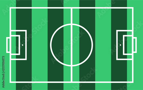 Colorful soccer field illustration with detailed pitch markings. Green football field design suitable for sports, tournaments, training, strategy, and game concepts.