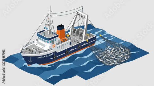 Photos Fishing boat with net full of fish.