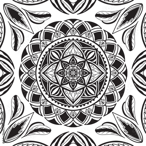 Seamless mandala vector pattern with decorative and symmetrical textile texture.
Fully editable and scalable vector design suitable for fashion fabric, clothing, sweaters, scarves, blankets, home deco