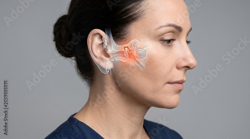 Human Ear Anatomy with Ear Infection and Hearing Disorder Concept