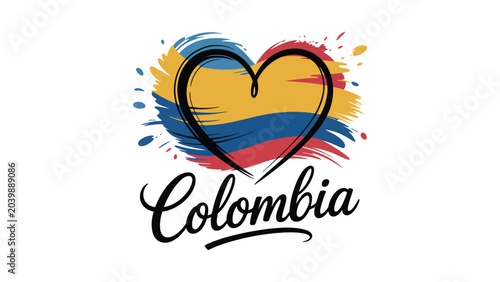 Bild auf Leinwand Colombia heart shaped national flag brush stroke design with patriotic pride and