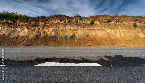 The Layer Of Asphalt Road With Soil And Rock