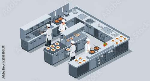 Bild auf Leinwand Isometric illustration of a commercial kitchen.