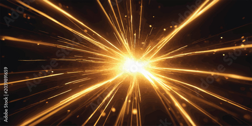 Foto Explosive burst of golden light streaks and particles with explosion particles a