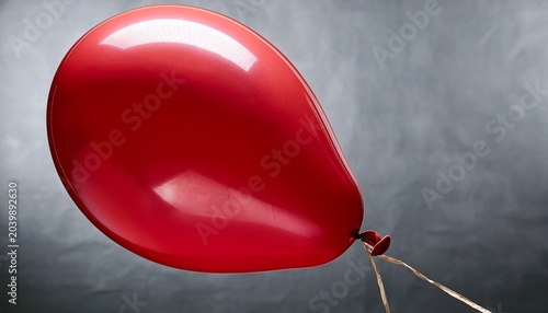 A Glossy Red Balloon Tied With String Floats Against A Smoky Dark Gray Background