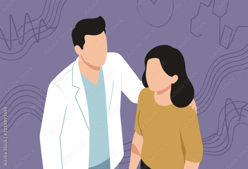 Fototapeta premium Doctor Comforting Patient in Medical Consultation Scene, Illustration