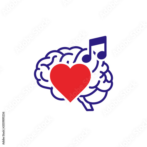 Schilderij op canvas Brain and heart symbol combined with a musical note expresses the emotional connection to melodic sensory experiences