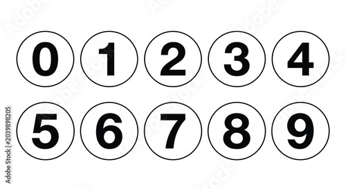 numbered circles on white background digits zero